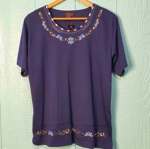 Venus Lounging 2 pc Embroidery Cropped Navy